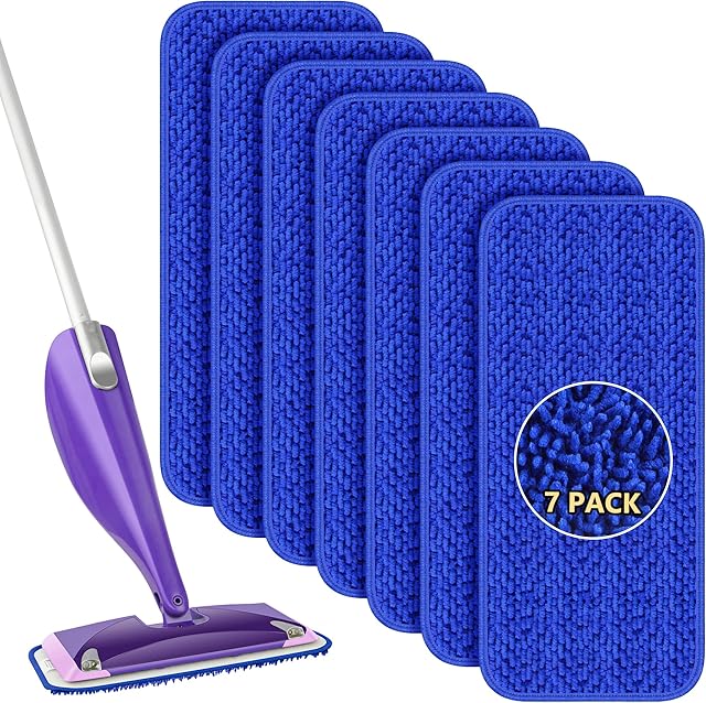 Reusable Mop Refill Pads for Flash Powermop (7 Pack)- Spray Mop Absorbing Mopping Microfibre Pads Replacements for Hardwood Laminate Floor, Wet/Dry Household Cleaning Use, Machine Washable, Blue