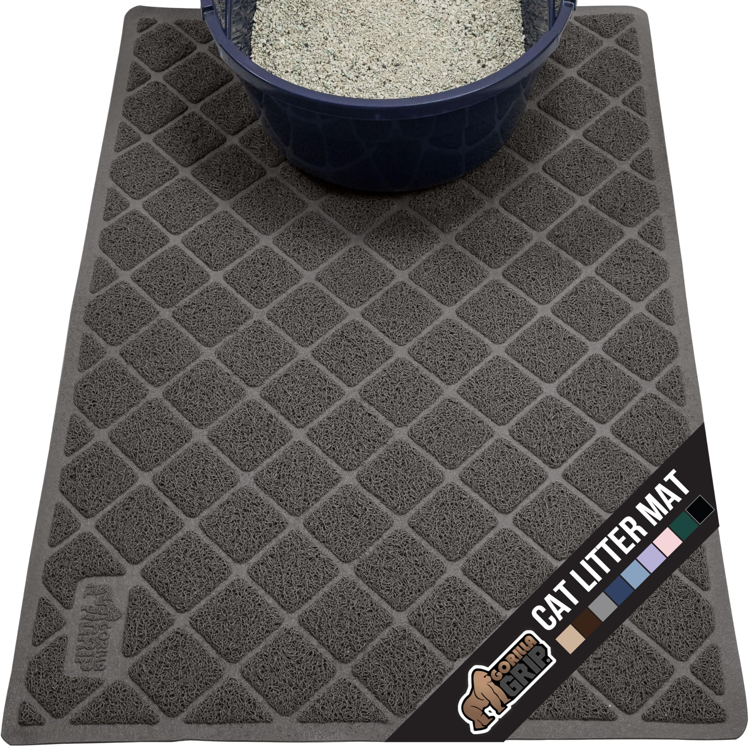 Gorilla Grip Durable Cat Litter Mat (24x17), No Phthalate, Water Resistant, Traps Litter from Box and Cats, Scatter Control, Soft on Kitty Paws, Easy Clean Cat Mat (Dark Gray), 1 Count, Plastic