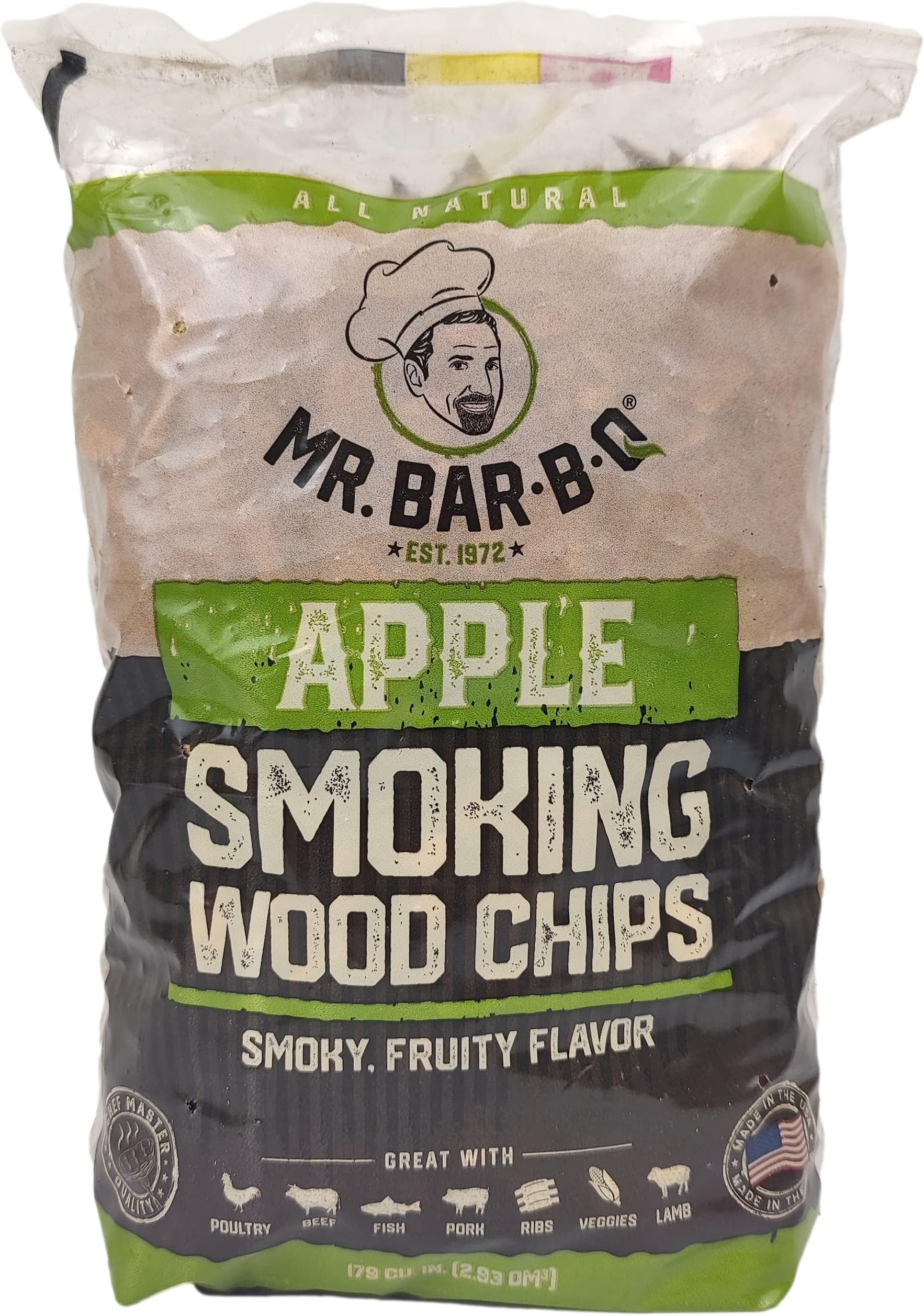 Mr. Bar-B-Q Apple Wood Smoker Chips, Wood Chips for Smokers, Alternative for Charcoal Briquettes Can be Use on Gas, Charcoal Grills, 100% Natural Apple Flavor for Grilling BBQ, Camping (1.8 Lb Bag)