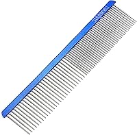 LBMBAIC Metal Dog Grooming Comb - Long Wide Teeth for Dematting Tangles, Knots & Mats on Poodles, Goldendoodles, Thick Curly Coats, 7.5"