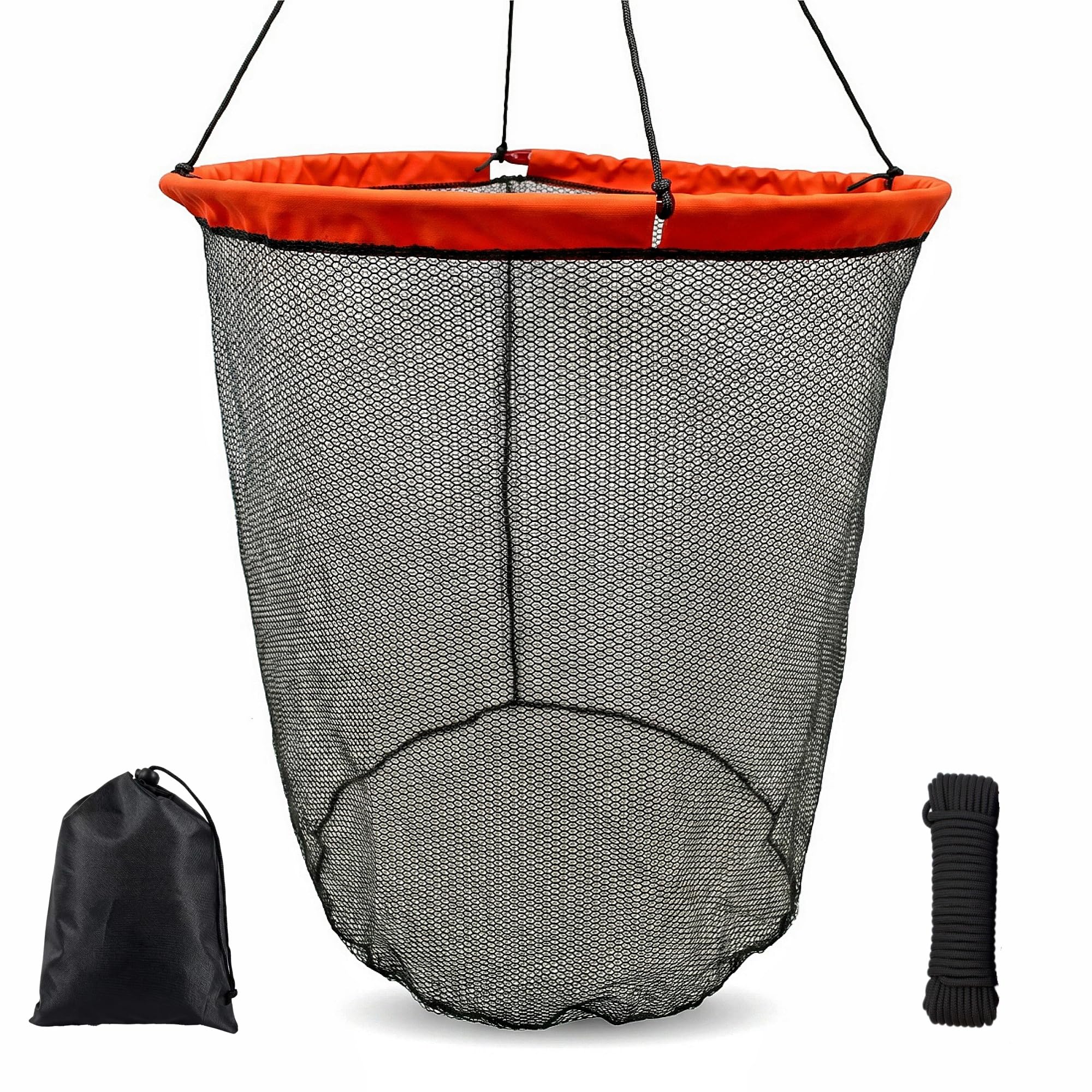Aqwxc Foldable Bridge and Pier Fishing Landing Net - High Load-Bearing Aluminum Ring Drop Net for Saltwater Freshwater - Collapsible Basket with 50 FT Rope