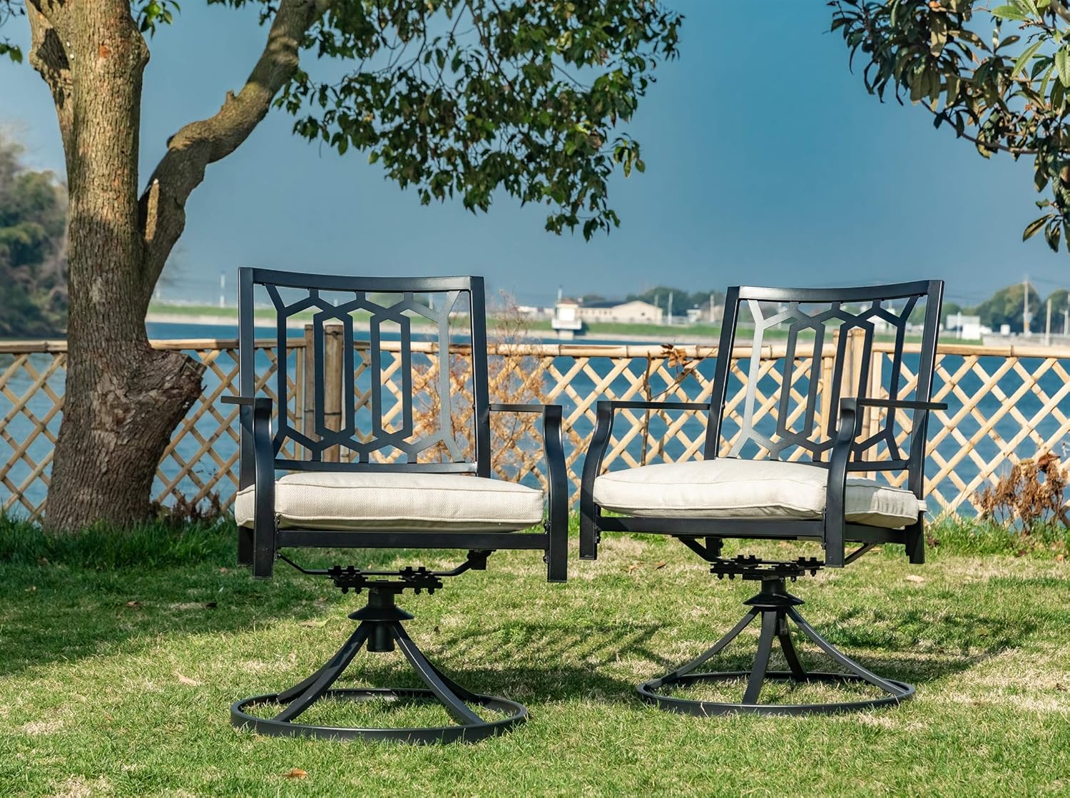 Swivel Patio Chairs Set of 2 Outdoor Metal Dining Rocker Chair for Garden Backyard Bistro Furniture Set with Cushion: Kitchen & Dining