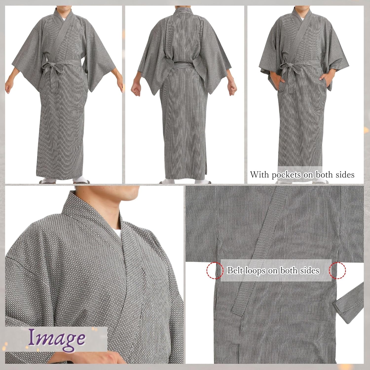 [Edoen] Japan YUKATA Kimono quilted Sashiko Men's - Image 4
