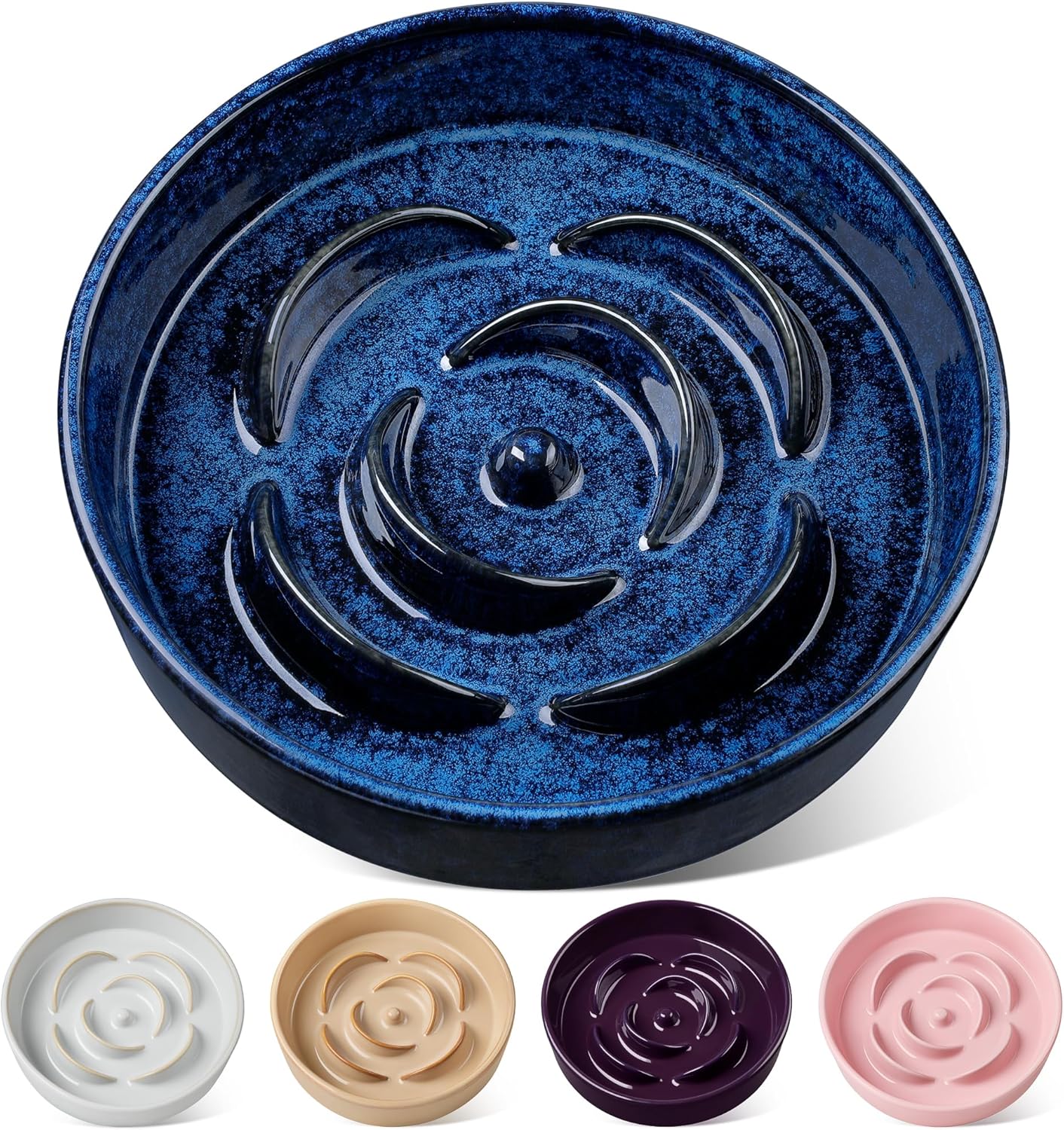 vancasso Slow Feeder Dog Bowl, 3 Cups Ceramic Slow Feeder for Large Breed, Puzzle Maze Dog Food Bowl for Fast Eater, Blue