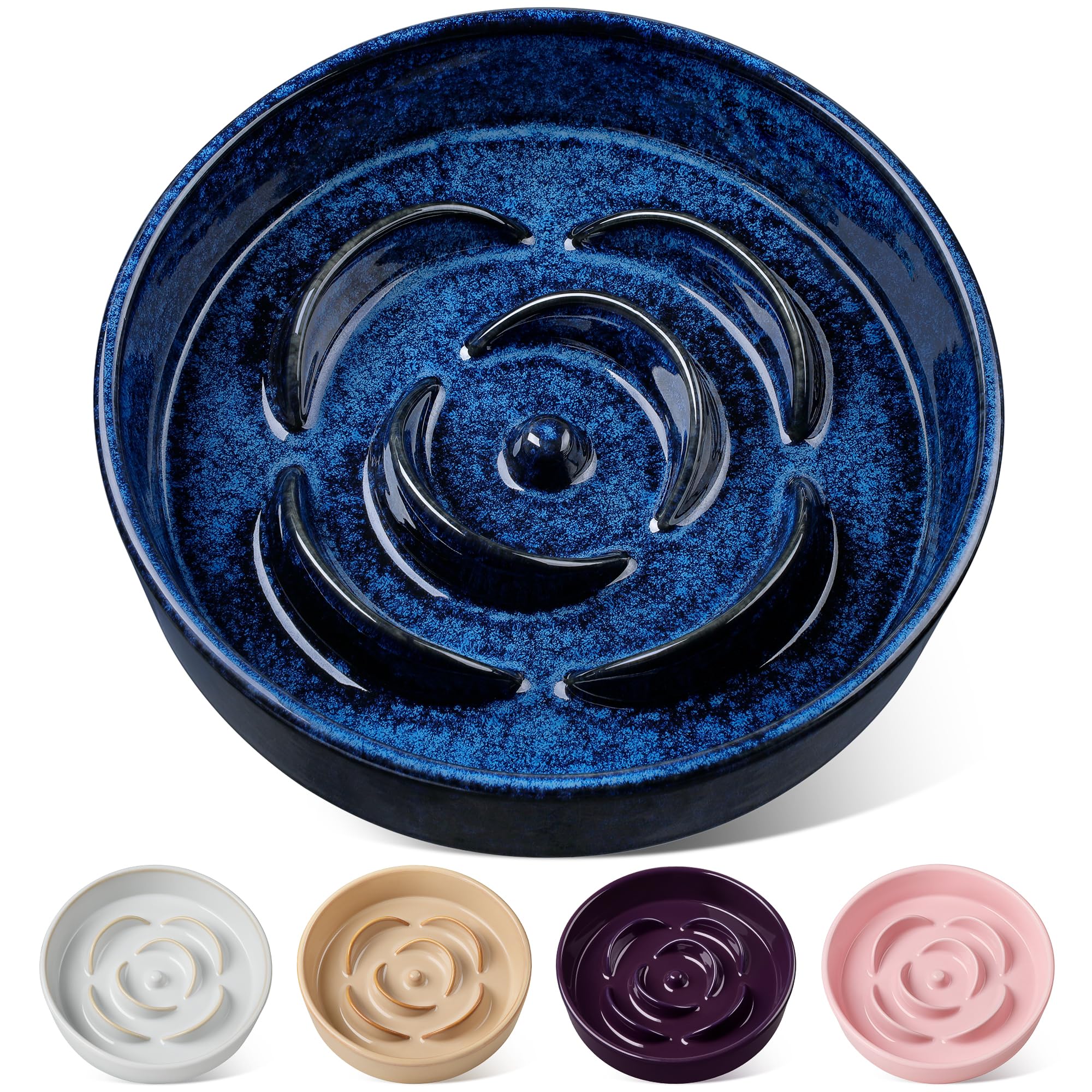 vancasso Flower Shaped Slow Feeder Dog Bowl 1560ml Pet Bowl, Ceramic Puzzle Feeder for Small Dogs & Cats, Dishwasher & Microwave Safe, Ideal for Food and Water, Non-Slip & Tip-Proof; Blue; Large