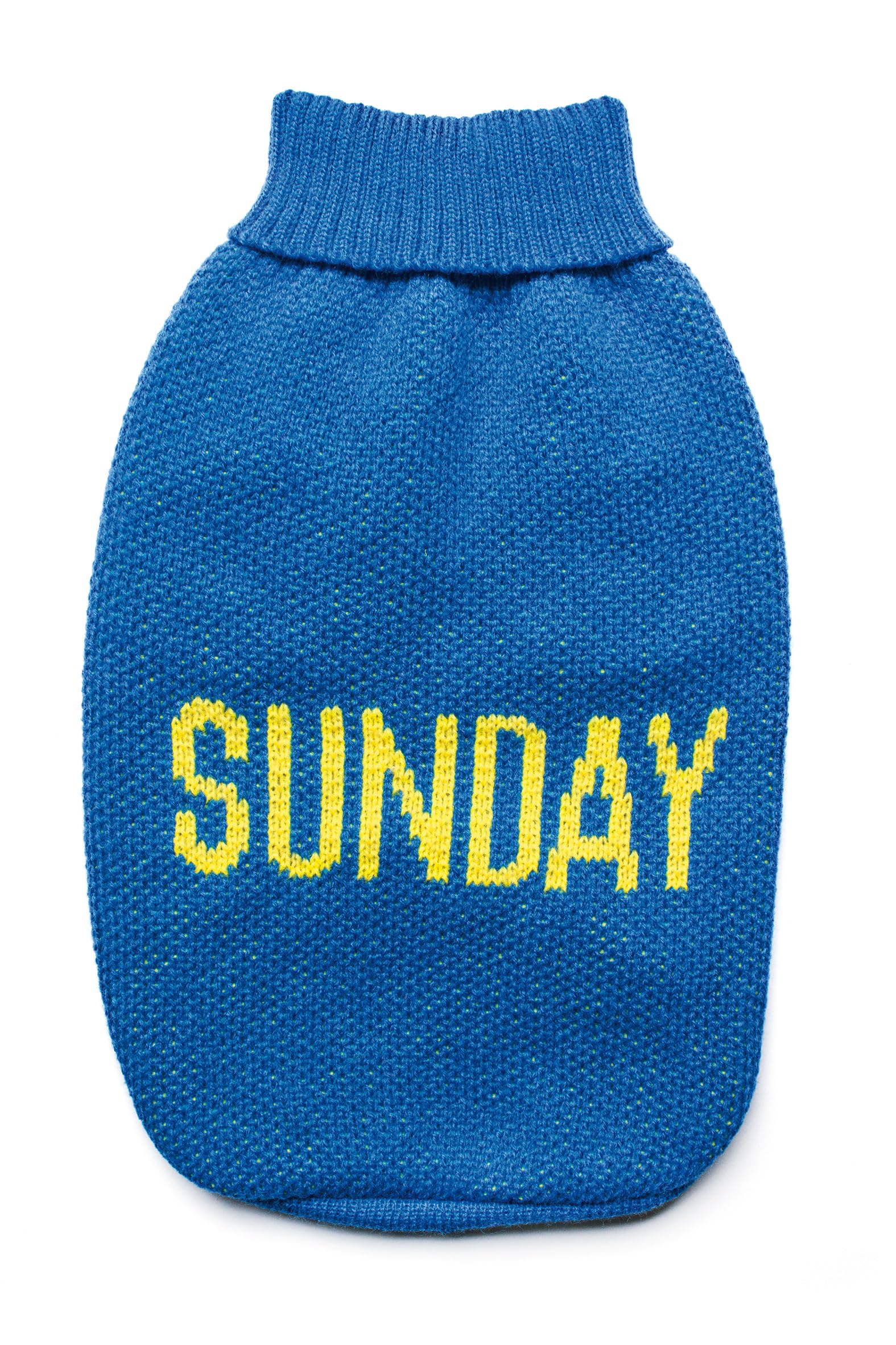 Record - Dog Sweater Everyday Soft High Neck Sweater with Elasticated Waistband, Embroidered 'Sunday' | Blue, S - Back Length 35cm