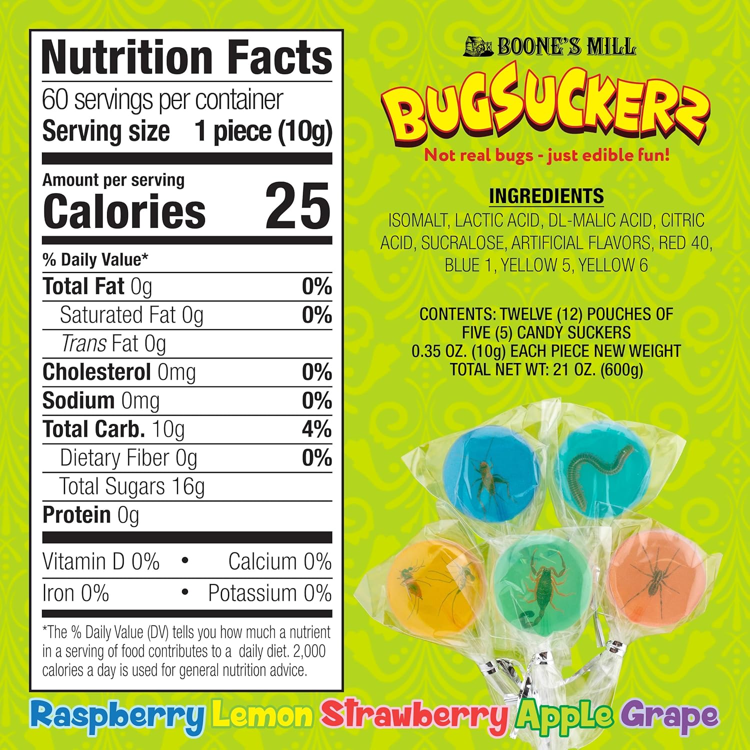 Boone's Mill Bug suckers - Realistic Looking Insect Lollipops Sugar-Free Creepy Crawly Candy
