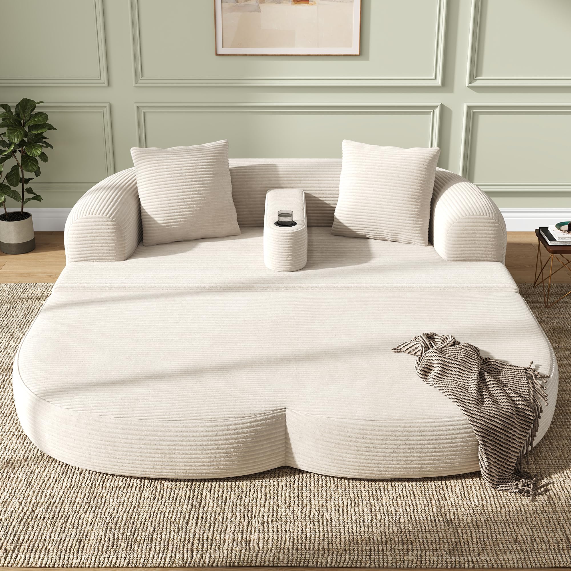 Moderno sofá de 2 plazas de pana plegable con función de salón, comprimido al vacío, sin montaje, reposabrazos extraíble con soporte para vasos, para salón y apartamentos