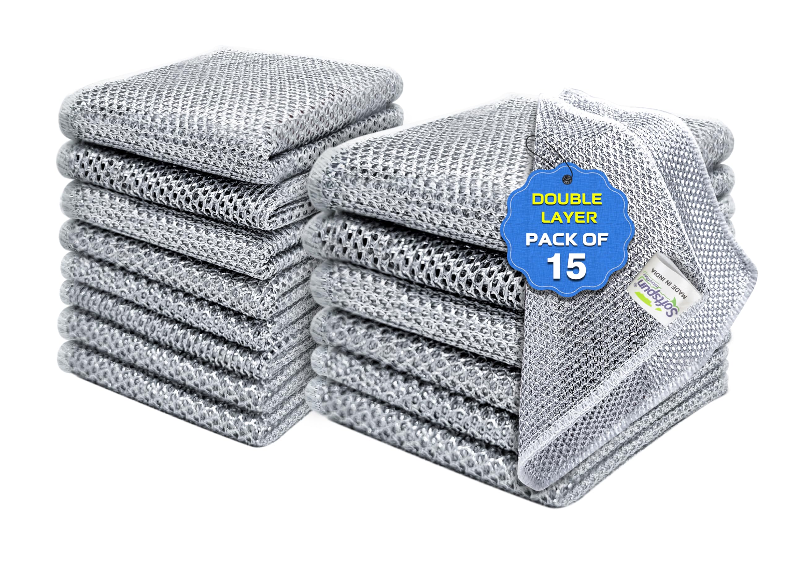 SOFTSPUN Stainless Steel Double Layer Mesh Wire Multipurpose Rags, 15 Pcs | for Wet & Dry, Easy Rinsing, Reusable | Dishwash Cleaning Cloth for Sink & Utensils. (B0D5VNR5YK) Amazon Price History, Amazon Price Tracker