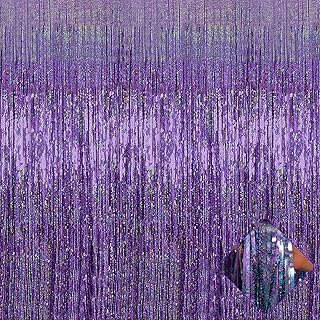 4 Pack 3.2Ft x 8.2Ft Light Purple Foil Fringe Curtain Backdrop, Metallic Tinsel Foil Fringe Streamers Curtains for Photo Booth, Birthday, Wedding, Disco, Halloween, Christmas Party Decoration