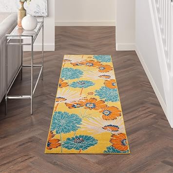 Nourison Home Allur Yellow Multicolor 2'3 x 7'6 Area Rug - Easy Clean, Non Shedding, Bed Room, Living Room, Dining Room, Kitchen (8' Runner)