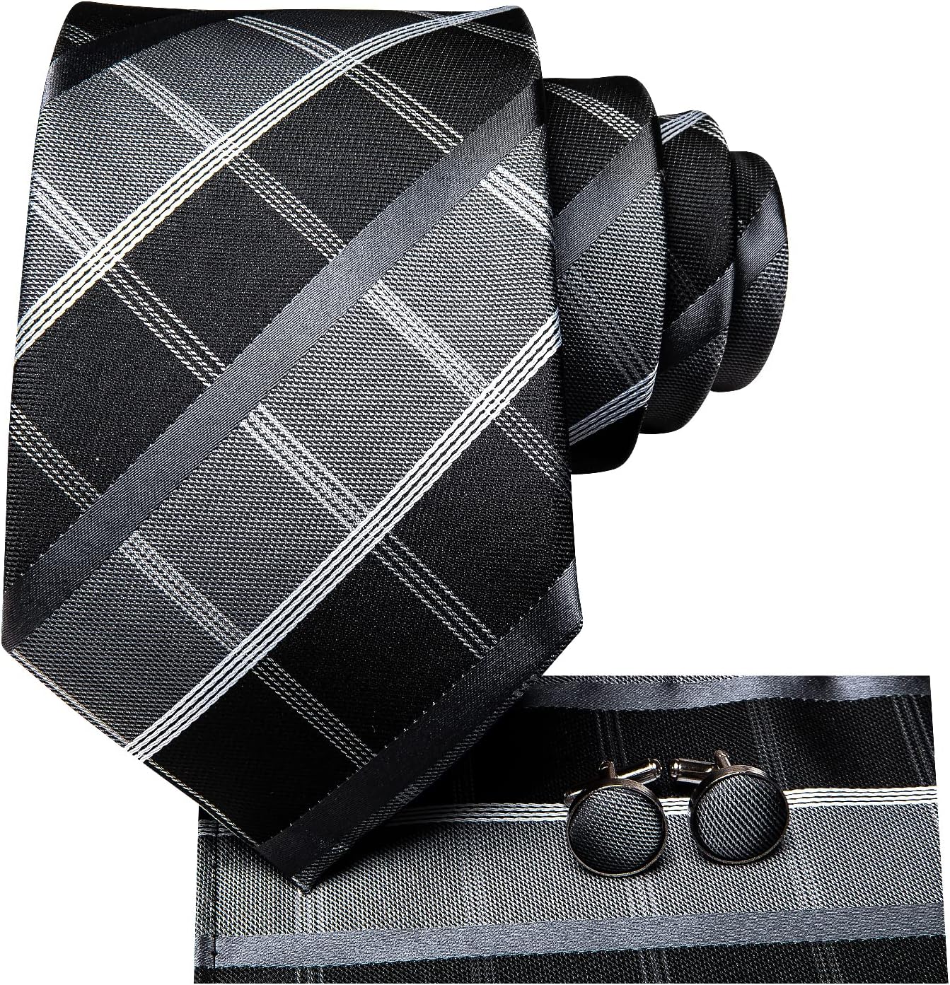 Dubulle Mens 3PCS Gift Box Tie Set Stripe Paisley Necktie Clips Lapel Pin Pocket Square Cufflinks Wedding