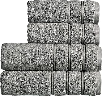 Christy Antalya Large Bath Towels | Set of 4 | 100% Turkish Cotton | 600GSM | Soft Plush Luxury Towel Set | 2 Bath Towels 2 Hand Towels | Quick Dry | Storm Grey