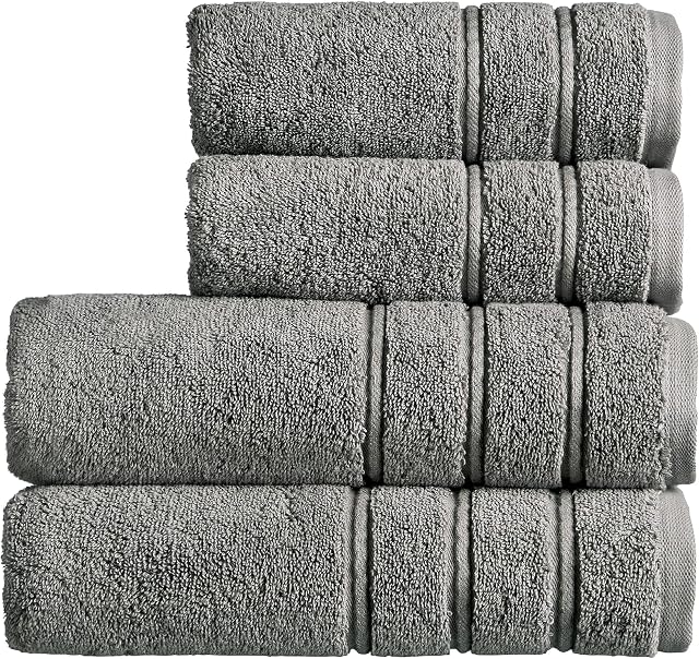 Christy Antalya Large Bath Towels | Set of 4 | 100% Turkish Cotton | 600GSM | Soft Plush Luxury Towel Set | Bath Towel (70 cm x 125 cm) x 2 & Hand Towel (50 cm x 90 cm) x 2 | Quick Dry | Storm Grey