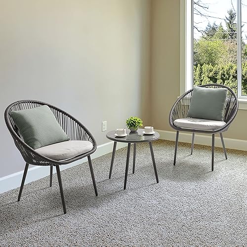 Miniatura 9 de NUU GARDEN Juego de 2 mesas y sillas de bistró, juego de patio de conversación de cuerda tejida, juego de aluminio para todo tipo de clima, juego de