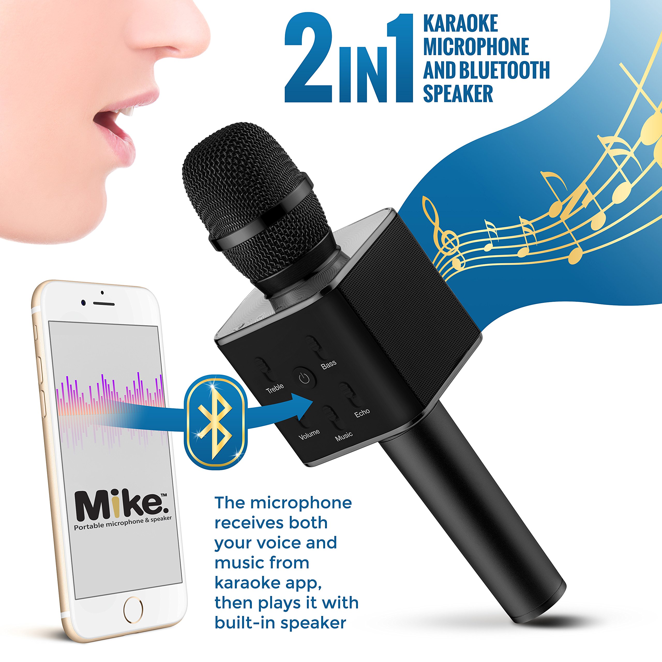 Mike, Wireless Karaoke Microphone, Handheld Portable Bluetooth Mic