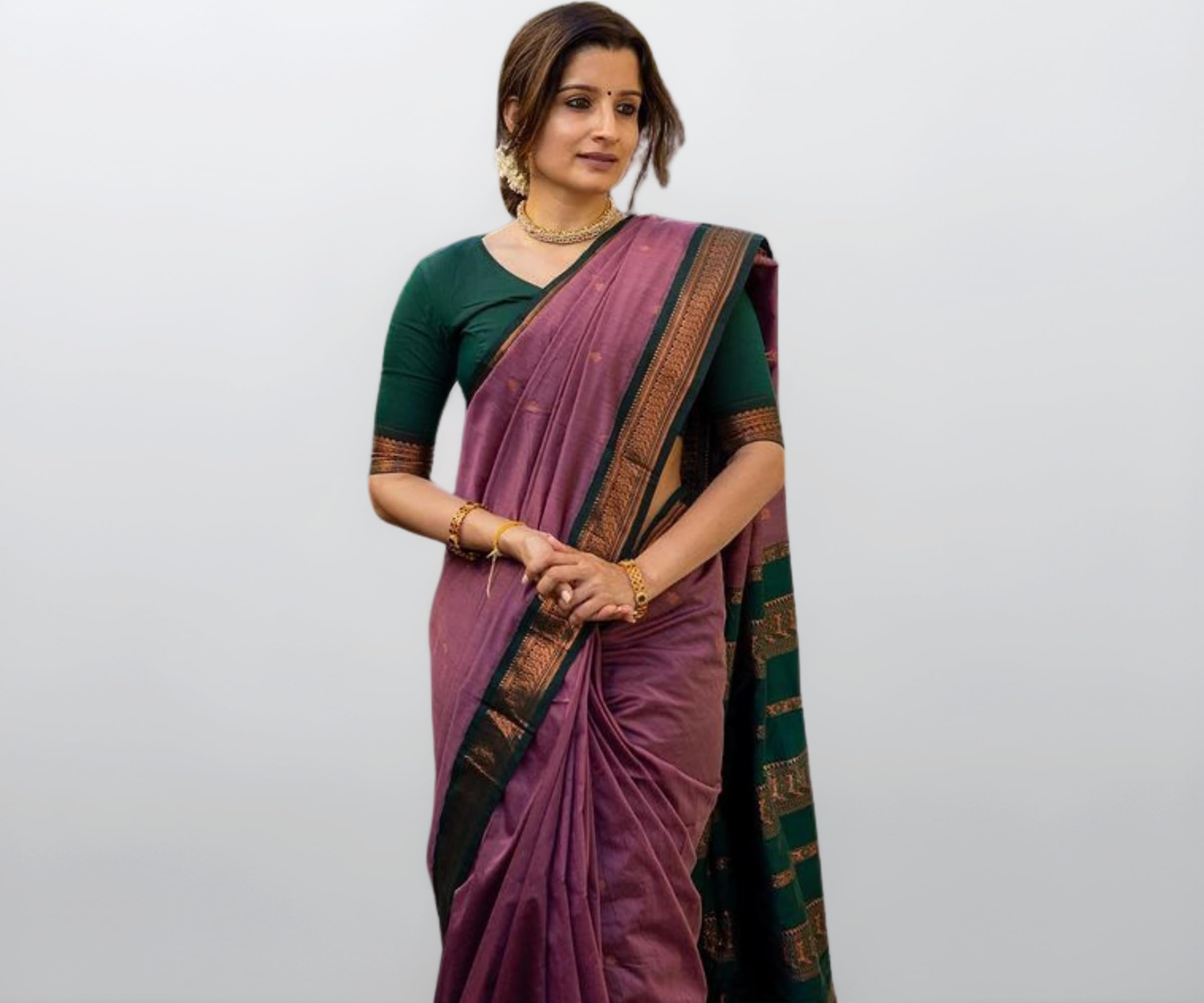 Women's Kanjivaram Soft Cotton Linen Silk Saree With Blouse Piece