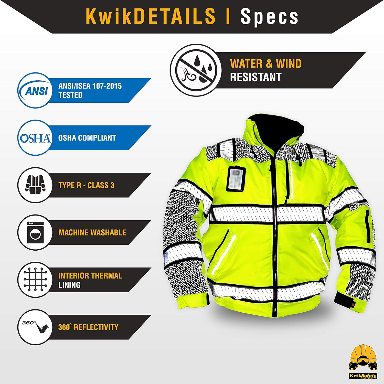 KwikSafety (Charlotte, NC) UNIVERSE Bomber Safety Jacket (LIMITED EDITION Pattern) Class 3 Hi Visibility Water Resistant ANSI OSHA Reflective Hoodie Winter Construction Gear Men | Yellow 2XL - - 