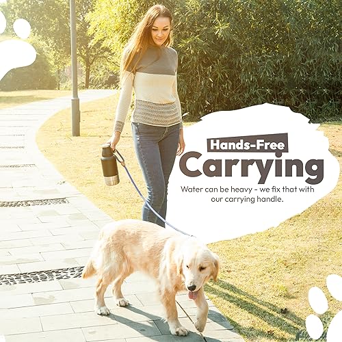 Miniatura 5 de Botella de agua portátil para perros con 2 cuencos de agua extraíbles para perros, botella de agua de acero inoxidable aislada a prueba de fugas