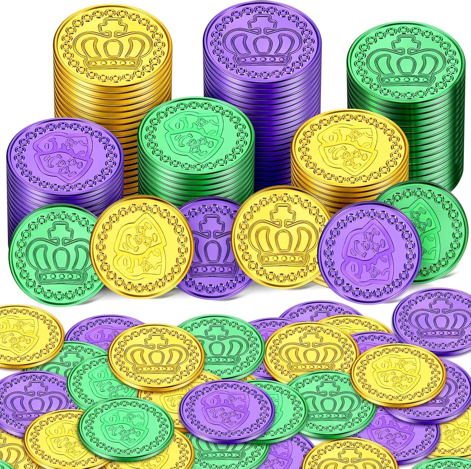 200 Pcs Mardi Gras Coins Plastic Coins Fake Assorted Mardi