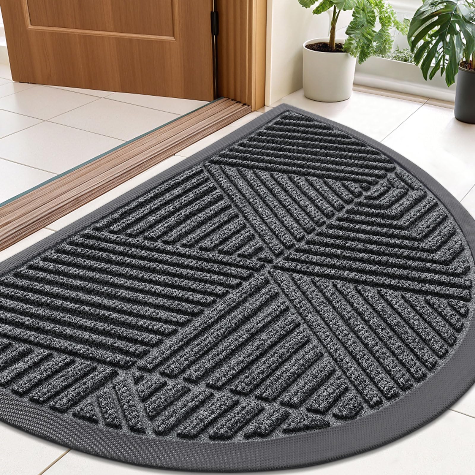Smiry Half Circle Front Door Mat Outside Entrance, Rubber Doormat, 35x23