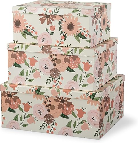 Soul & Lane Cajas de almacenamiento de cartón decorativas con tapas para decoración y organización del hogar, juego de 3 cajas grandes de recuerdo