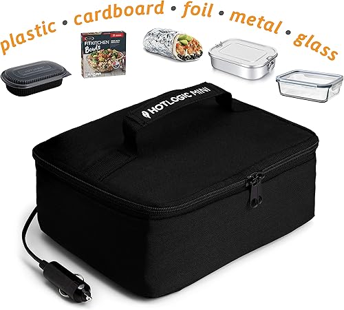 Miniatura 4 de HOTLOGIC Mini lonchera eléctrica portátil, calentador de alimentos con recipiente de vidrio, calentador de alimentos y lonchera calentada para
