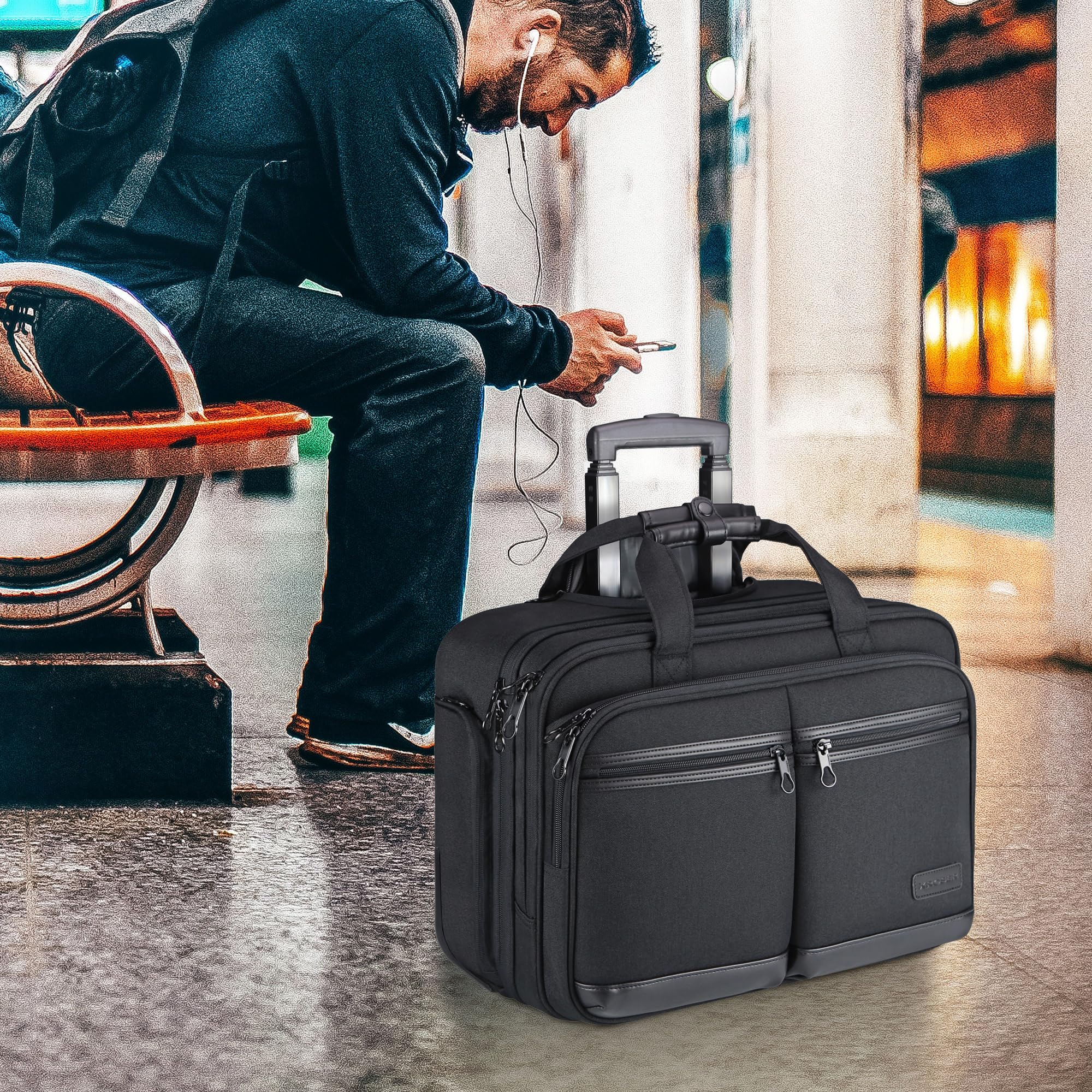 KROSER Mallettes à roulettes pour Ordinateur Portable Sacoche à roulettes 17,3 Pouces Imperméable Trolley Ordinateur Professionnel avec Poches RFID pour Hommes/Femmes Rolling Laptop Bag
