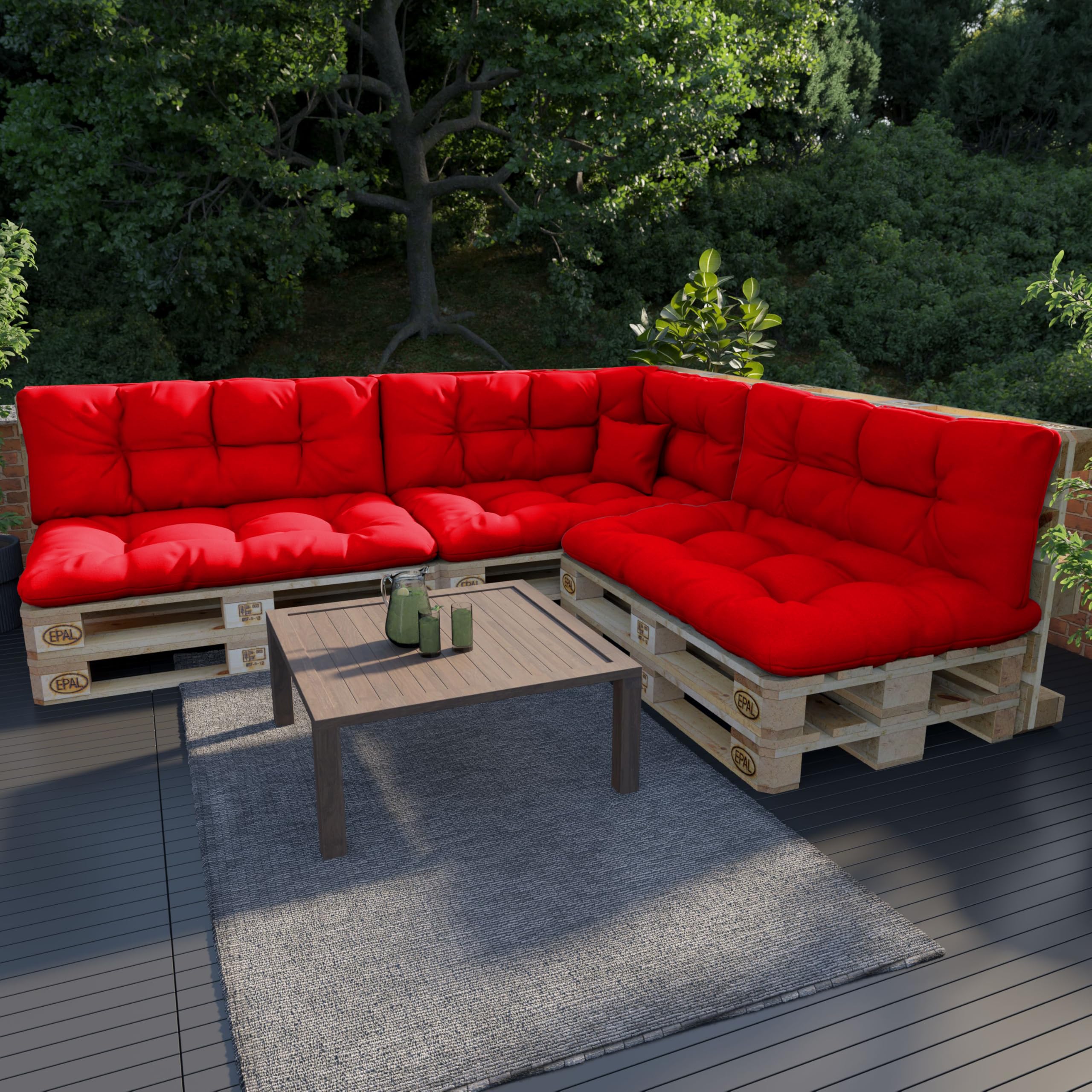 POKAR Cuscino-sedile 120x80x12cm per Divano da Giardino Idrorepellente, per Bancali, Comoda Seduta, Schiuma fredda, senza Pallet, beige