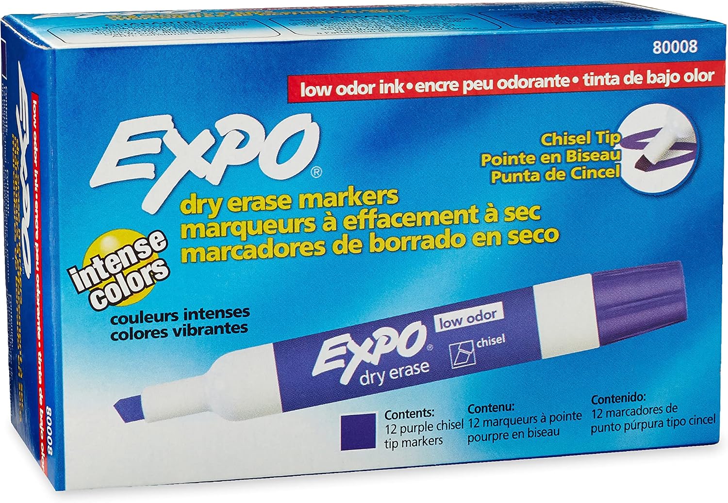 EXPO 80008 Low-Odor Dry Erase Markers, Chisel Tip, Purple, 12-Count