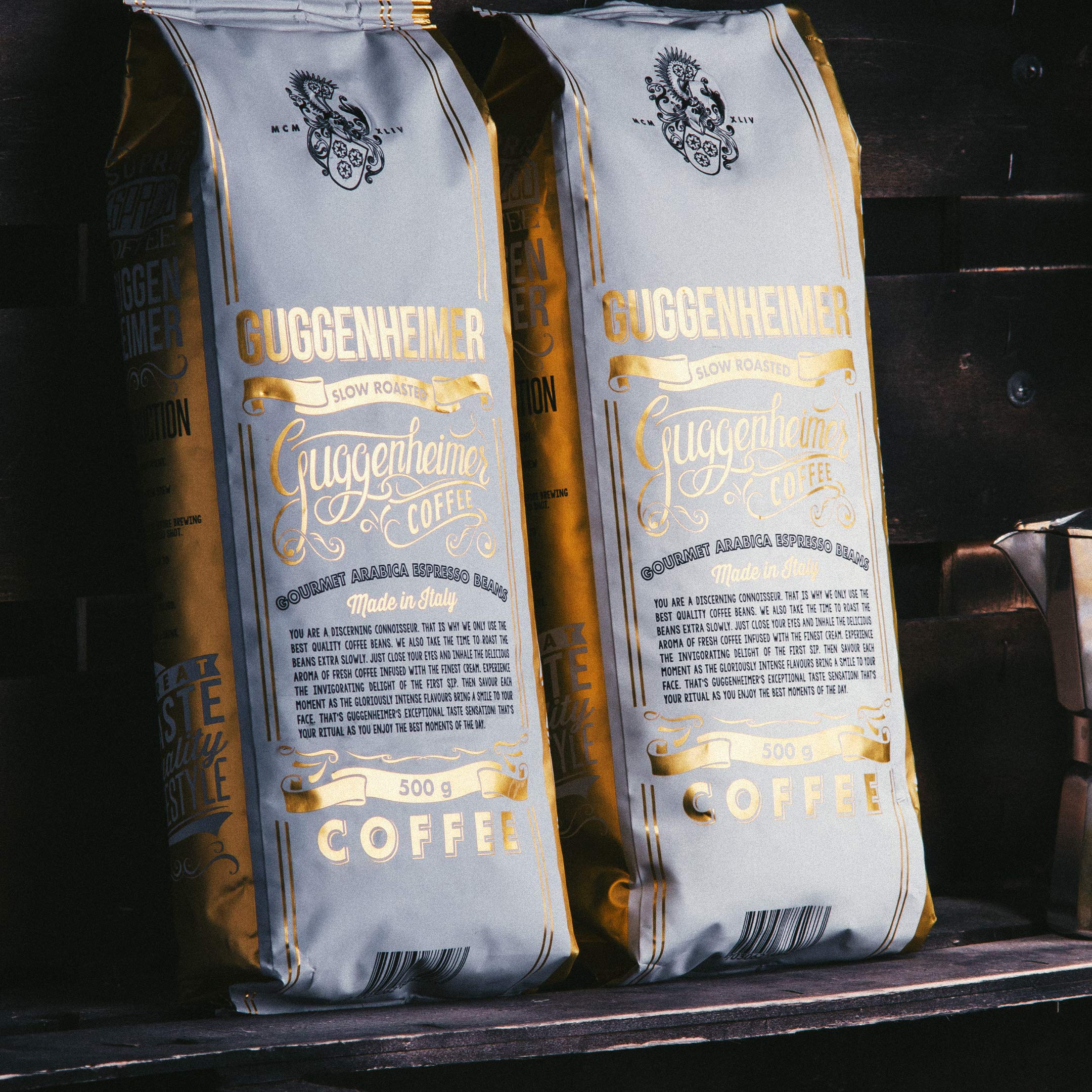 Guggenheimer Coffee Kawa Ziarnista 2kg (4x500g) Gourmet Arabica Wolno Palona Włoska Do Espresso I Ekspresów Automatycznych