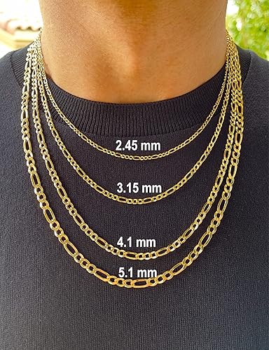Miniatura 3 de JEWELHEART Cadena de oro real de 14 quilates Figaro - 2mm 2.45mm 3.15mm 4.1mm 5.1mm 5.7mm de eslabones cubanos de corte de diamante estilo Figaro
