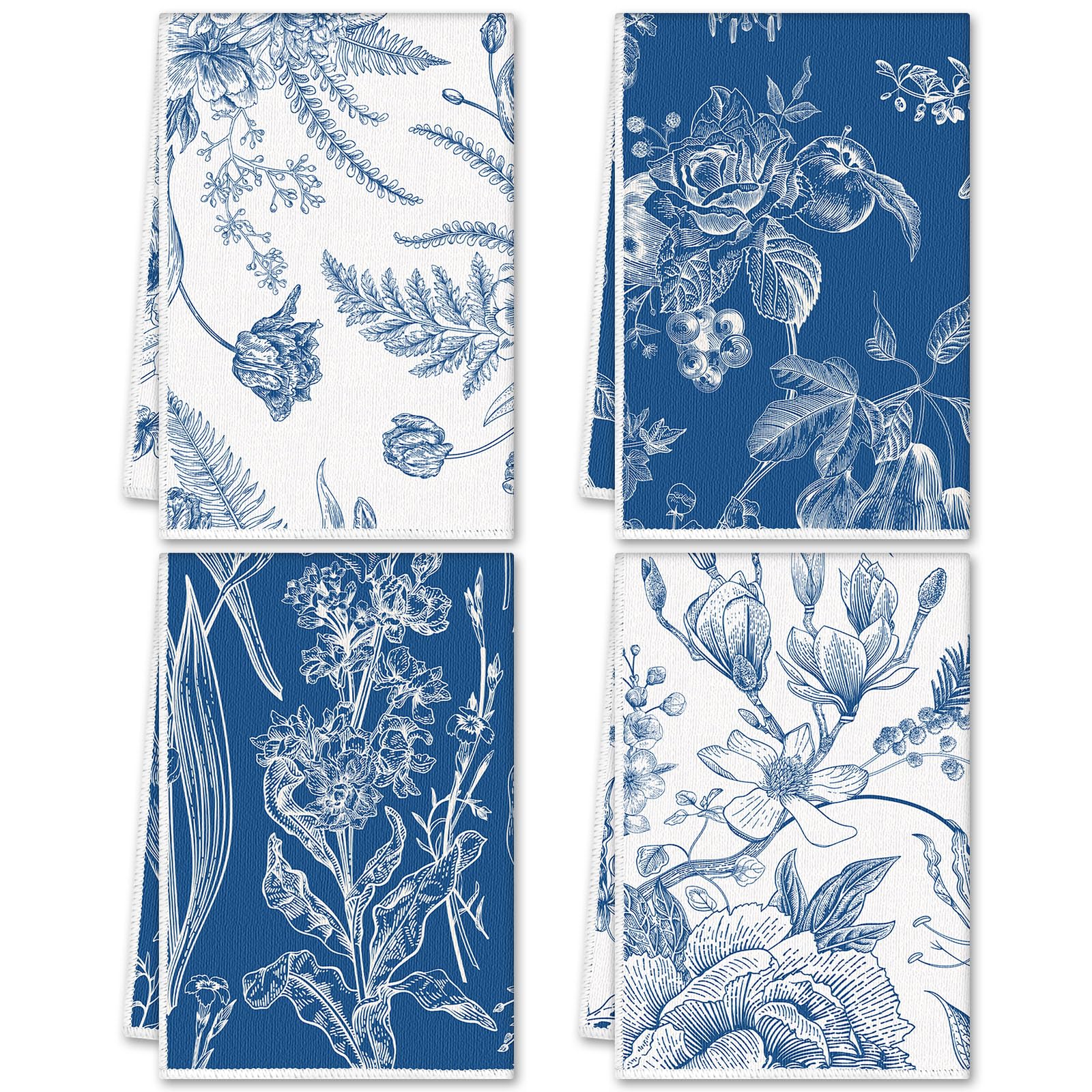 Preboun Set of 4 Vivid Flower Dish Towels for Kitchen Decorative 16 x 24 Inch Floral Kitchen Towels Hand Floral Bath Towels Dish Cloth for Cooking Tea Bathroom Woman Guest Housewarming Gift