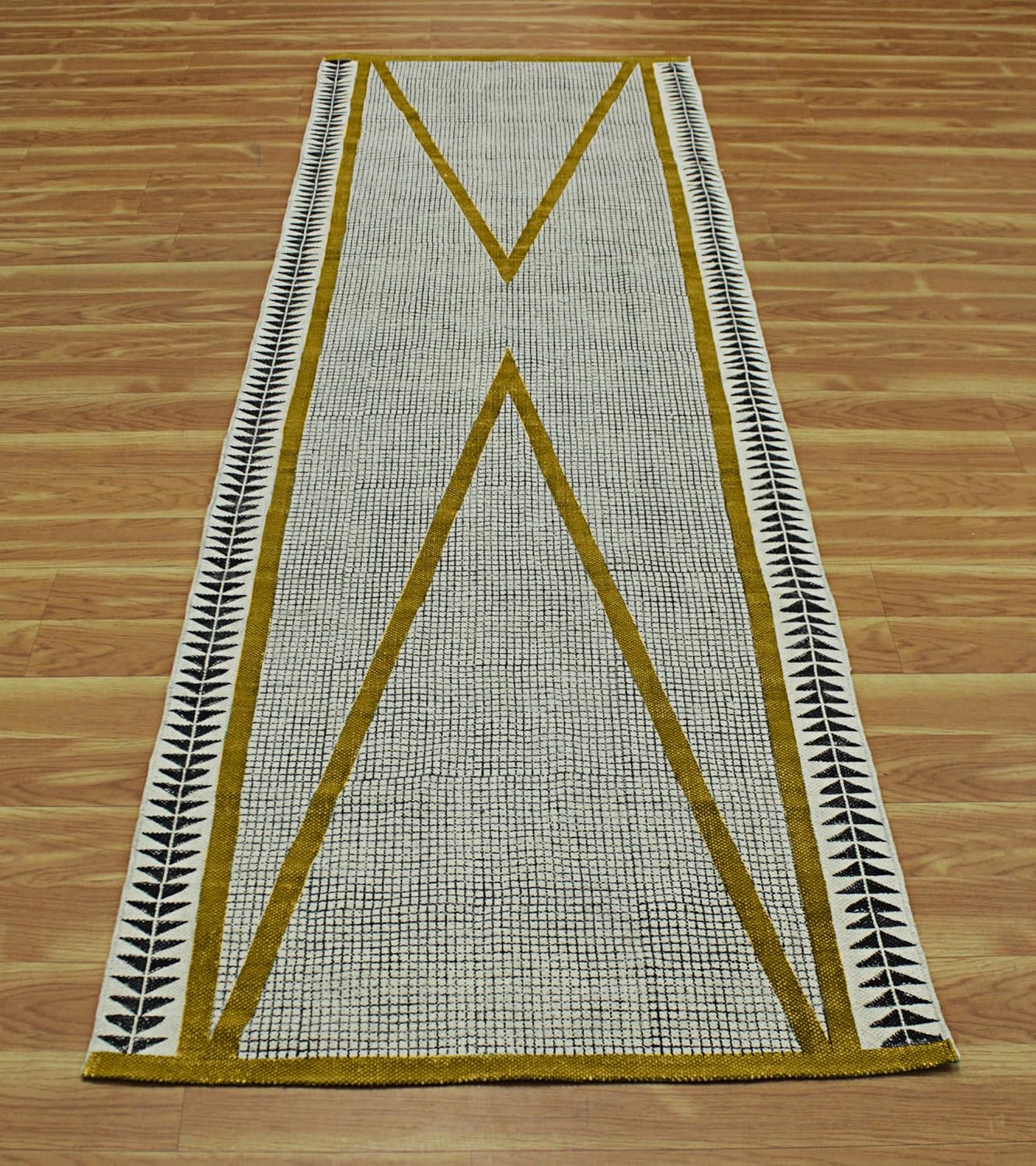 Runner - Kilim Rug 2x8 Area Rug Yellow & Black Cotton Dhurrie Indoor Outdoor Rug Flatweave Rug High Traffic Area Bedroom Bedside Runner Kitchen Hallway