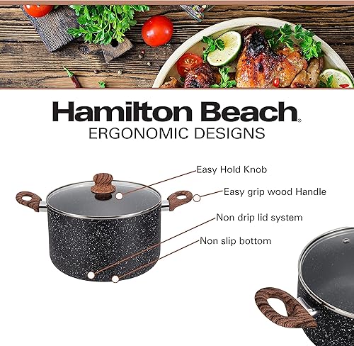 Miniatura 7 de Hamilton Beach Revestimiento de mármol antiadherente de 5 cuartos de galón con calefacción uniforme, olla de horno holandés redonda con tapa de