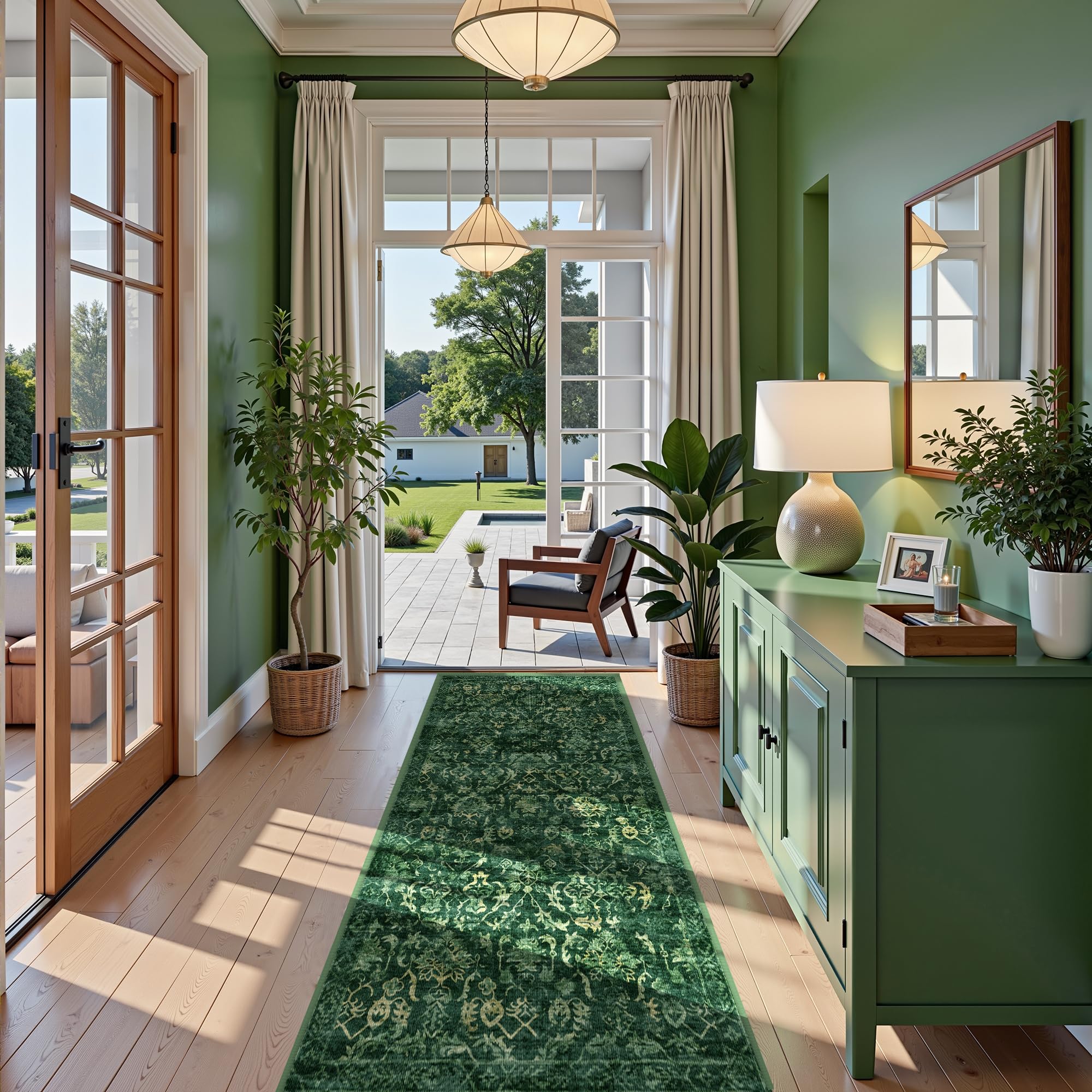 Deerly Dark Green Boho Runner Rug