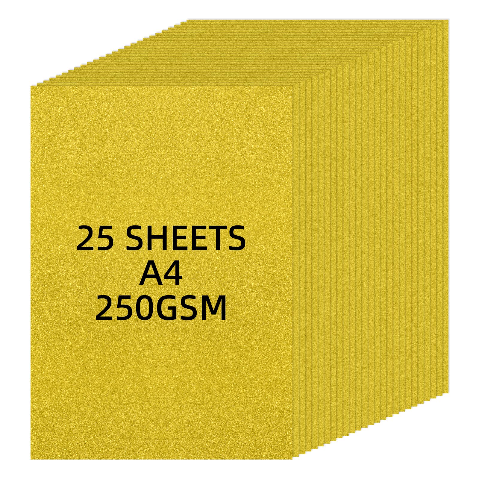 Zestaw 25 arkuszy papieru brokatowego w formacie A4, kolorowe arkusze A4, złoto, 250 g/m², blok kolorowego papieru do scrapbookingu, albumów fotograficznych, świątecznych dekoracji i projektów