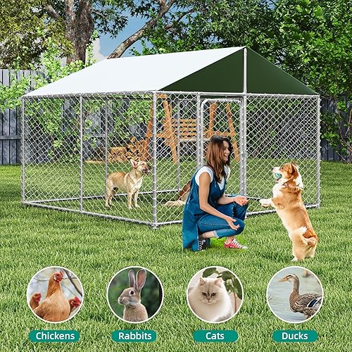 Miniatura 7 de Perrera resistente para perros de 7.8 x 7.8 pies con techo impermeable y resistente a los rayos UV, mecanismo de bloqueo seguro, caja de metal para