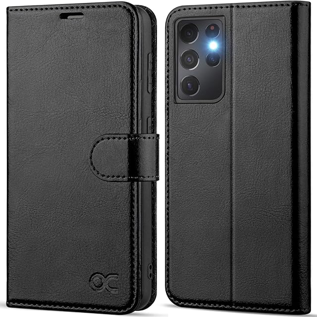 OCASE Samsung Galaxy S21 Ultra Case, Premium PU Leather S21 Ultra Phone case [TPU Inner Shell][RFID Blocking][Card Holder] Flip Wallet Cover For Samsung Galaxy S21 Ultra 6.8 Inch(2020)-Black