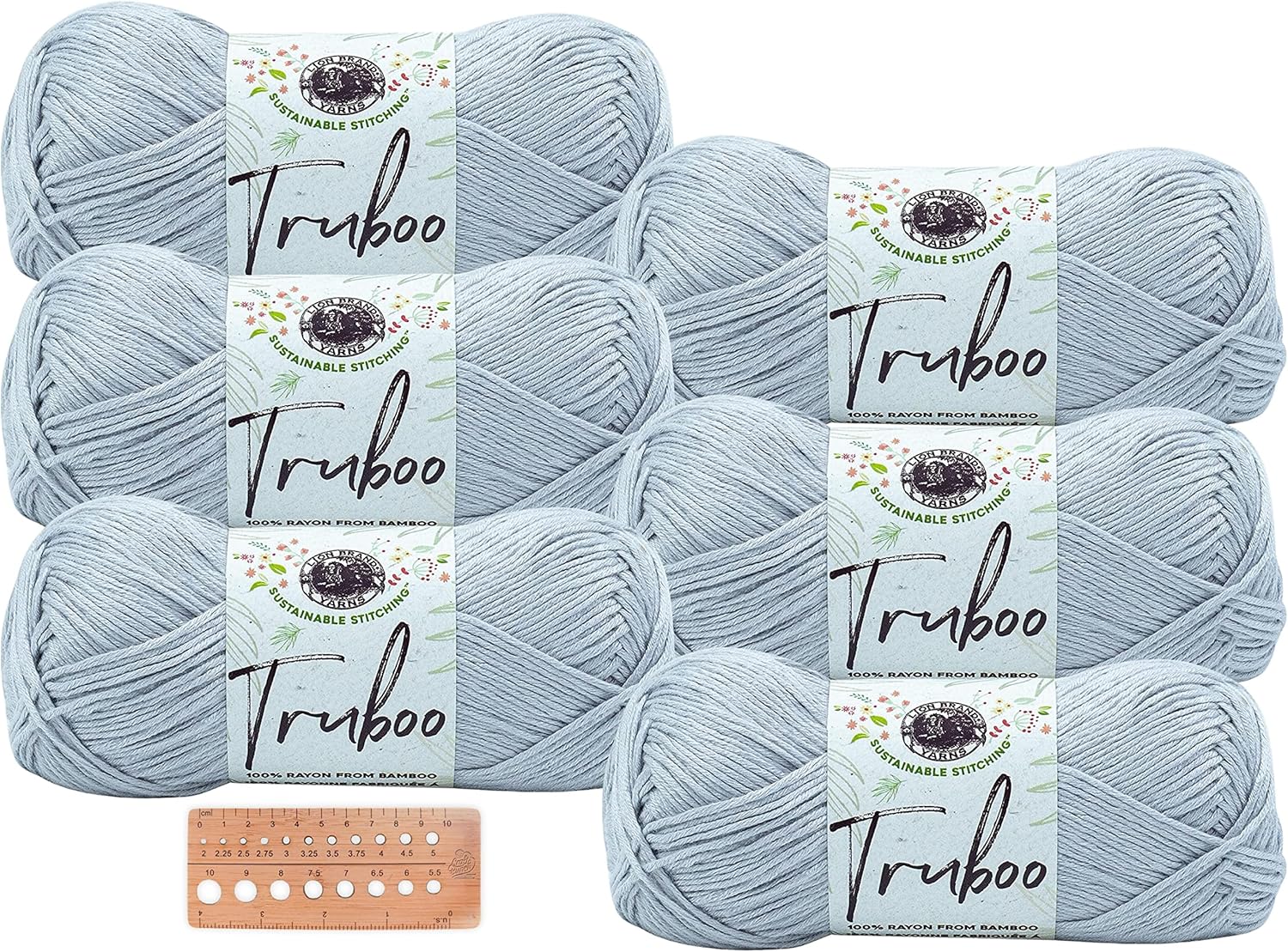 Lion Brand Yarn Truboo 6 Pack with Needle Gauge (Silver)