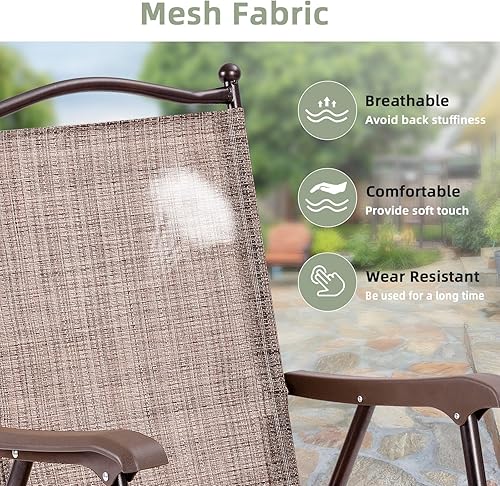 Miniatura 6 de Tangkula Juego de 2 sillas de comedor plegables para patio, sillas de césped con apoyabrazos, marco de acero, sillas de camping portátiles para