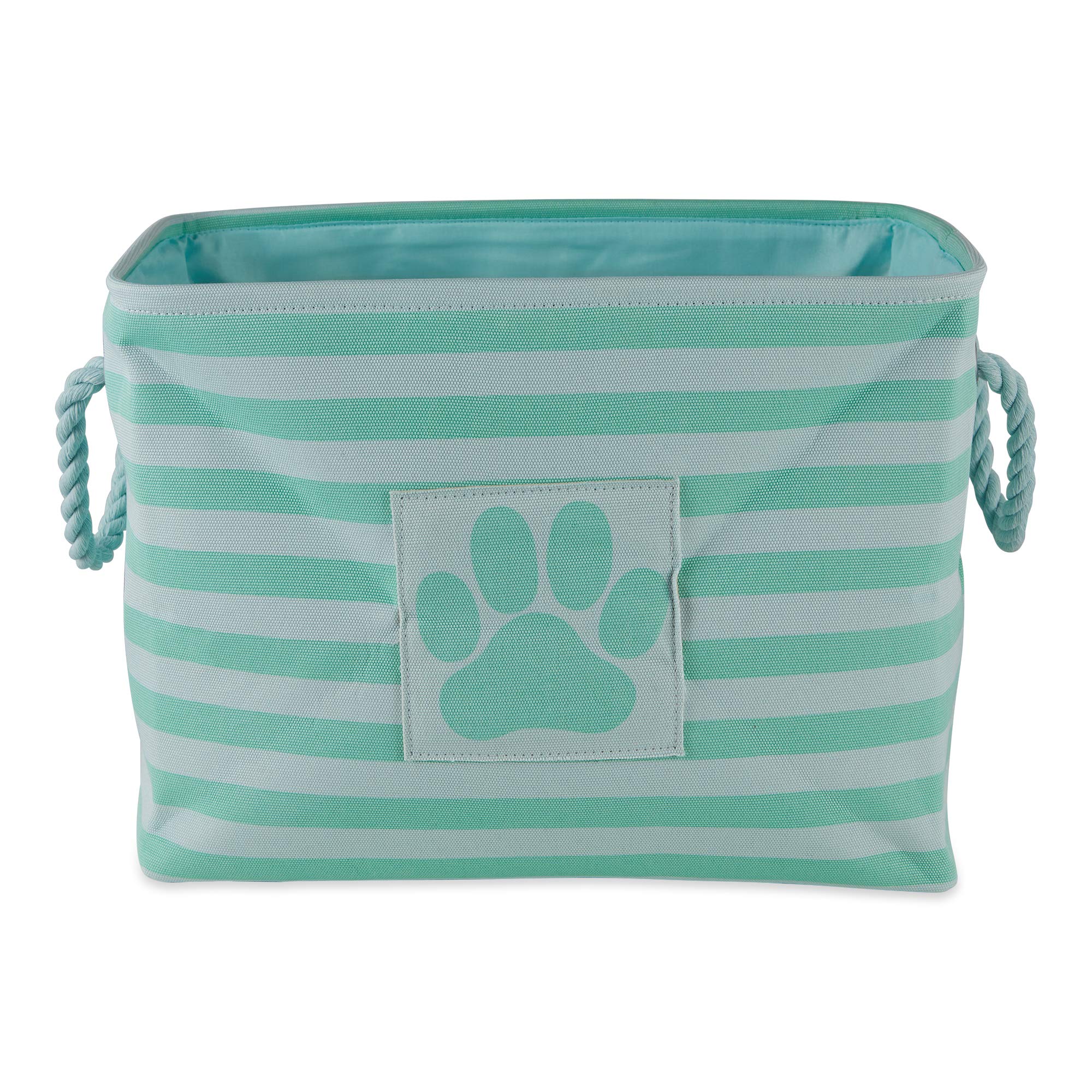 Bone Dry Pet Storage Collection Striped Paw Patch Bin, Aqua, Small Rectangle