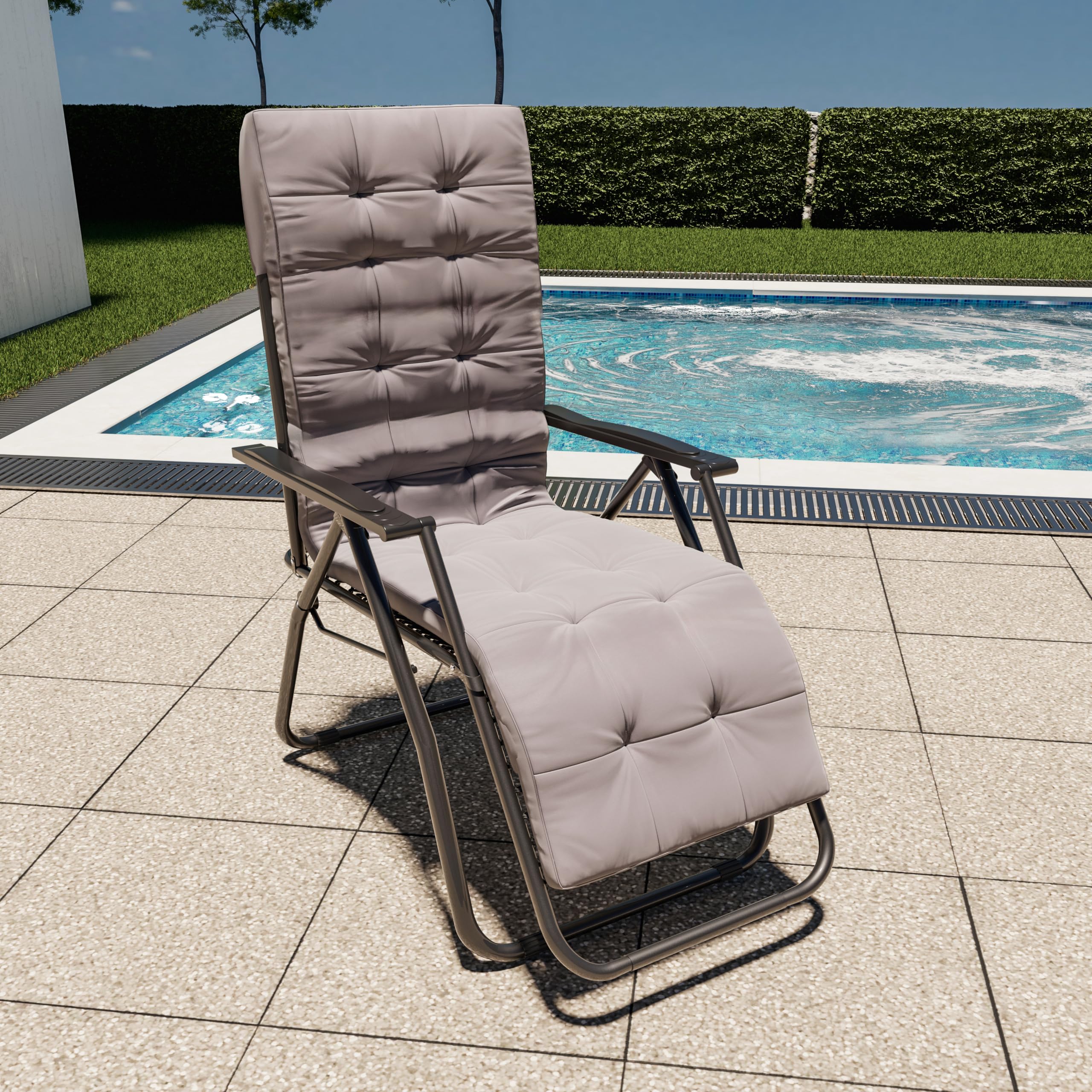 Poltrona Sedia Sdraio Relax Reclinabile Gravità 0 Con Cuscino Trapuntato Imbottito Design Ergonomico Richiudibile Salvaspazio In Acciaio Tubolare Doppio Spessore Portata Max 120 Kg (Bianco)