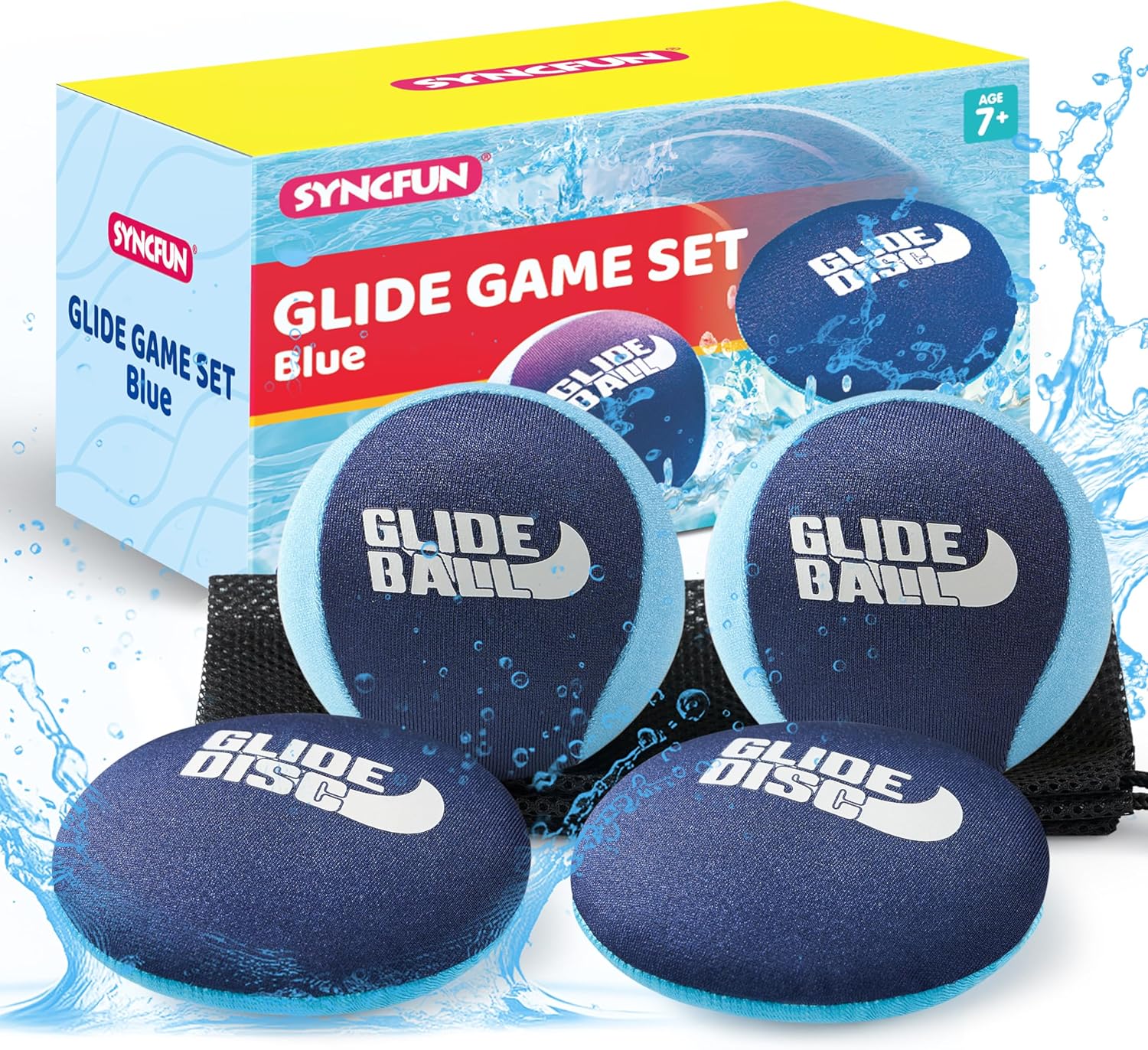 SYNCFUN 4 Pcs Skip Water Balls,Splash Water Bouncing Balls with Mesh Bag, Beach Toys for Kids, Pool Toys for Friends and Family, Fly Swimming Game Adults, Boys,Teens, Great for All Ages