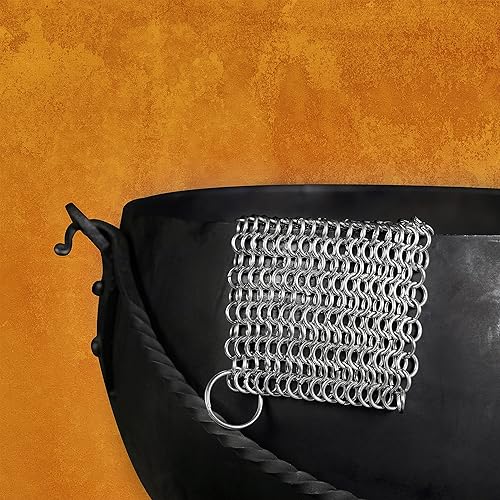 Miniatura 2 de Mythrojan Limpiador de hierro fundido de 5.9 x 5.9 pulgadas de acero inoxidable 316L de malla de malla redonda para sartén de hierro fundido, sartén