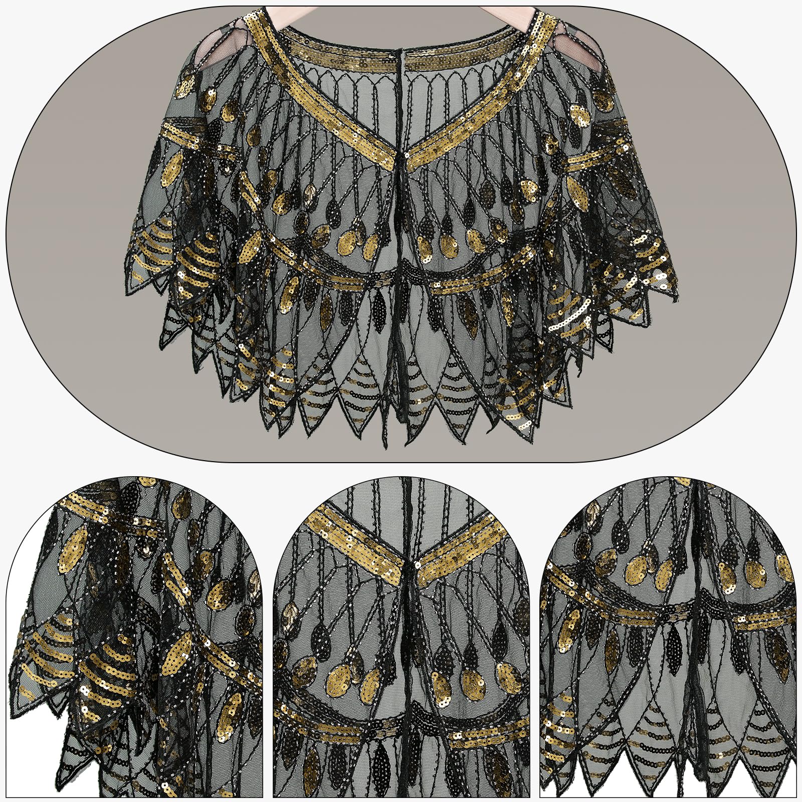 ELECLAND 10 Pieces 1920s Flapper Great Gatsby Accessories Set Fashion Roaring 20's Theme Set including Headband Headpiece Long Black Gloves Necklace Earrings for Women (Black Gold - Image 3