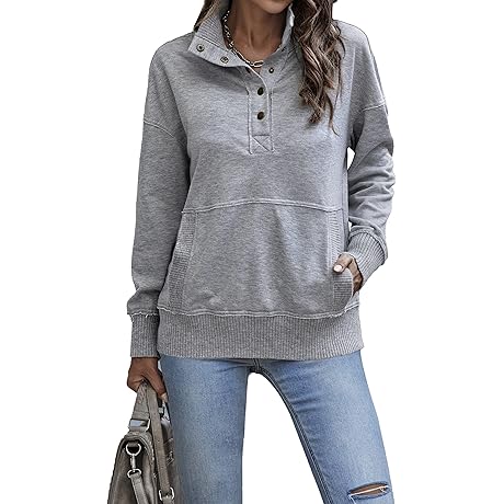 Kirundo Women's Casual Henley V-Neck Sweatshirt