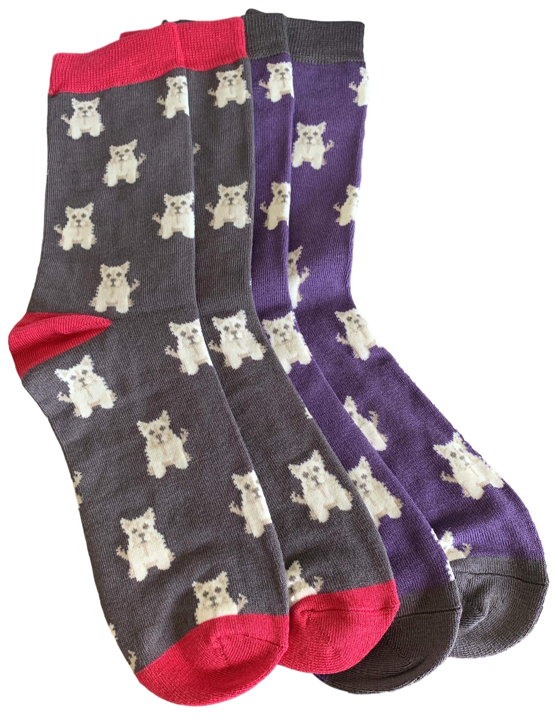 Purple Possum Men's Grey / Purple Purple Possum® Socks Westie Dog 2 Pair Multi Pack Novelty Fun White Westies West Highland Terrier Dogs (Grey/Purple)