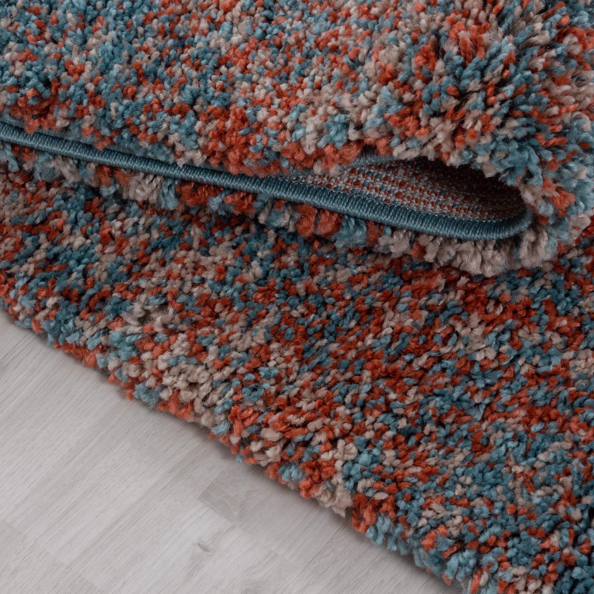 HomebyHome Hochflor Teppich 140x200 cm Terrakotta Shaggy Teppich, Flauschig, Meliert & Pflegeleicht, Jute-Rücken Wohn- & Schlafzimmer geeignet
