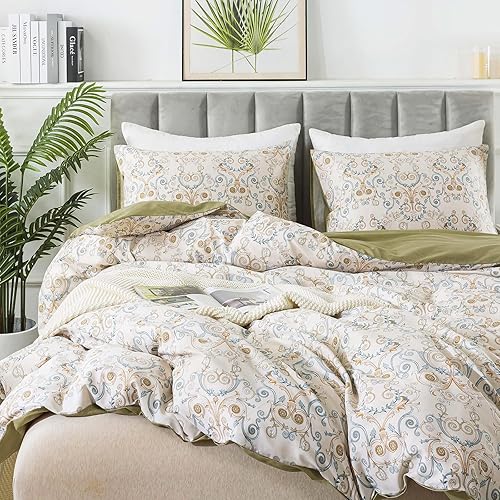 Miniatura 8 de HoneiLife Juego de funda de edredón Dover tamaño Queen 100% algodón, cómodo, funda de edredón transpirable con cierre de cremallera y lazos en las